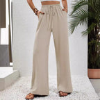 Damen Lässige, Breite Freizeithose mit Elastischem Bund und Seitlichen Taschen R&B