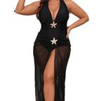 Damen elegantes Strandkleid mit transparentem Überwurf R&B
