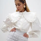 Damen Elegante Bluse mit voluminösen Ärmeln und Rüschensaum R&B