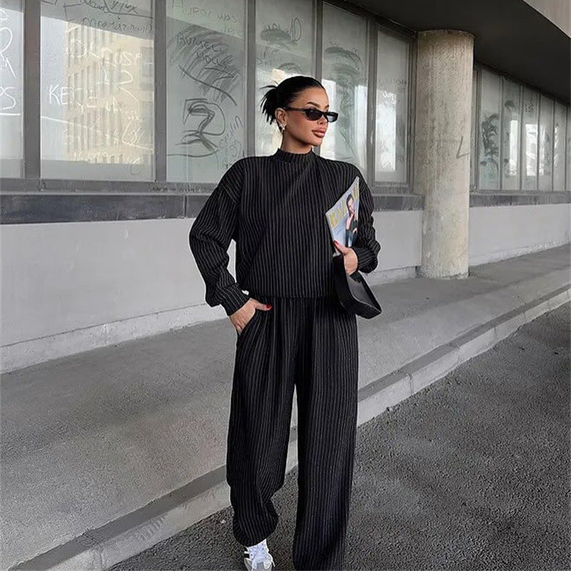 Damen lässiges und modisches Strick-Set mit Rippstruktur und weitem Bein R&B