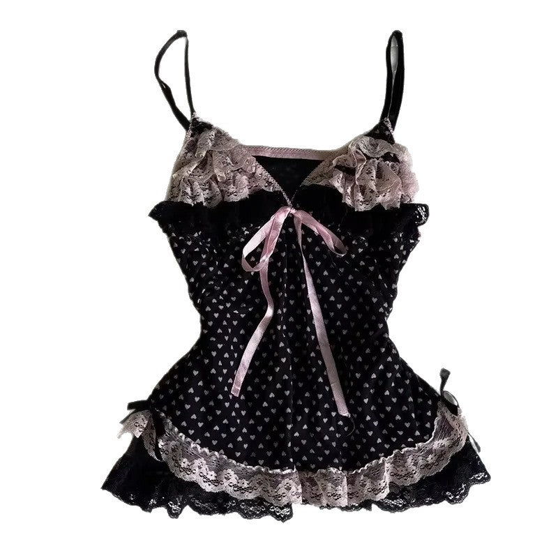 Damen verführerisches Schlafkleid mit Spitzenbesatz und Rüschendetails R&B