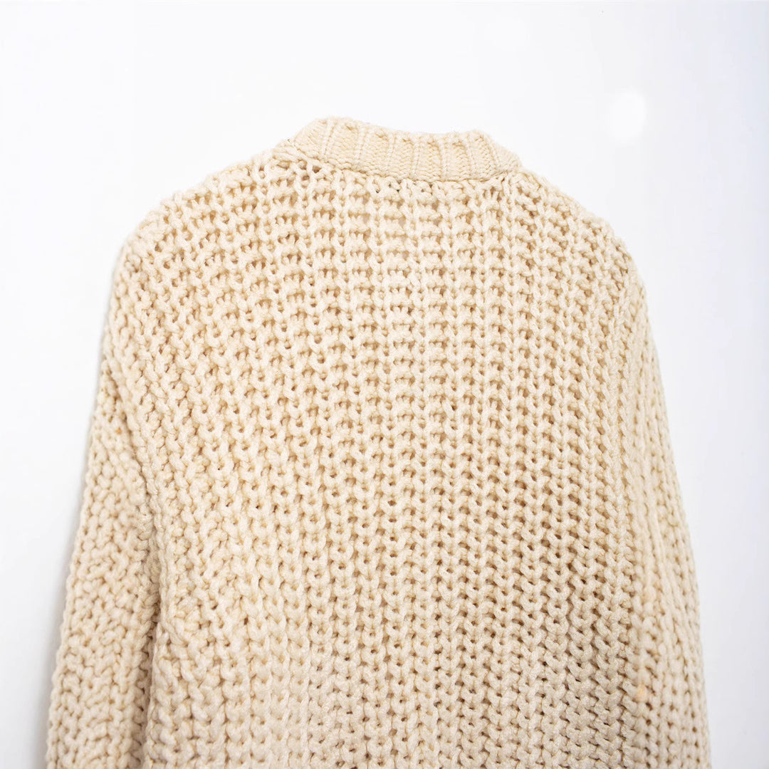 Damen kuschelige Strickjacke mit großen Knöpfen R&B