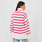Damen gestrickter Rollkragenpullover mit modernem Streifenmuster und weitem Schnitt R&B