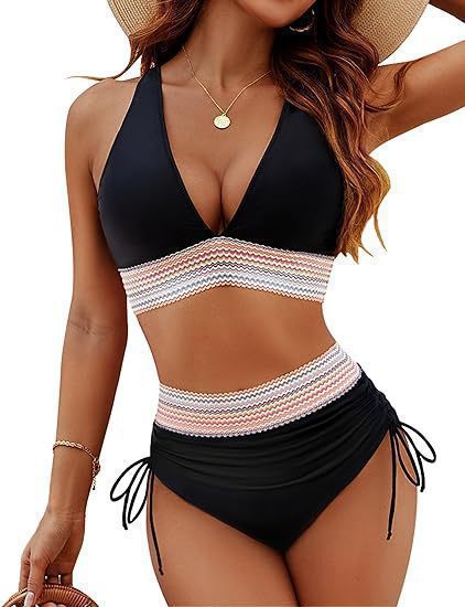 Damen Hochtailliertes Bikini-Set mit verstellbaren Trägern R&B