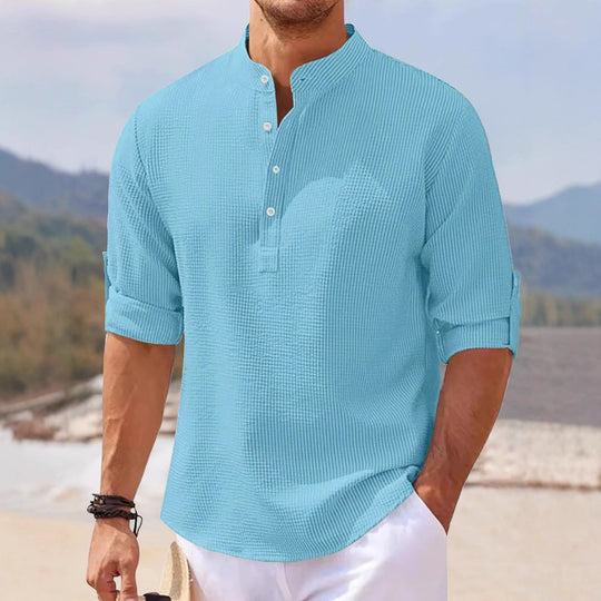 Herren lässiges Henley-Shirt mit strukturierter Oberfläche R&B
