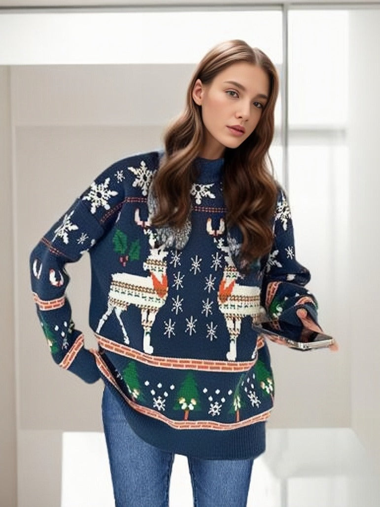 Damen Weihnachtspullover mit festlichem Rentier-Motiv und gemütlichem Schnitt R&B
