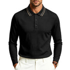 Herren nan langärmeliges Piqué-Poloshirt mit kontrastkragen und dreifach geknöpfter Leiste R&B