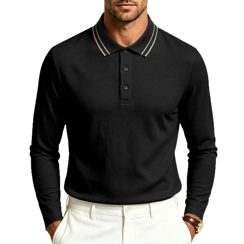 Herren nan langärmeliges Piqué-Poloshirt mit kontrastkragen und dreifach geknöpfter Leiste R&B