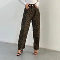 Damen Leo-Print Jeanshose mit hoher Taille und geradem Schnitt