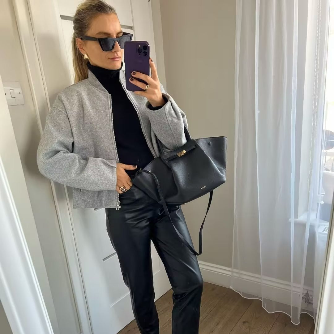 Damen lässige Bomberjacke mit praktischen Taschen und modernem Schnitt R&B