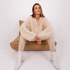 Damen gemütlicher Oversize-Strickpullover mit voluminösen Ärmeln und strukturiertem Design R&B