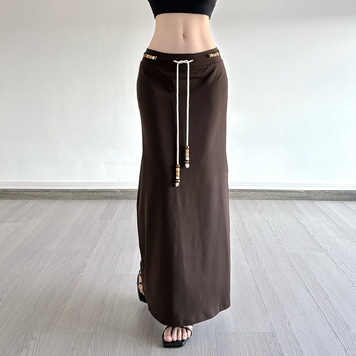 Damen Langer Jersey-Rock mit verstellbarem Bund und verspielten Akzenten R&B
