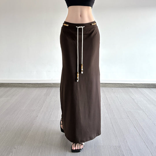 Damen Langer Jersey-Rock mit verstellbarem Bund und verspielten Akzenten R&B