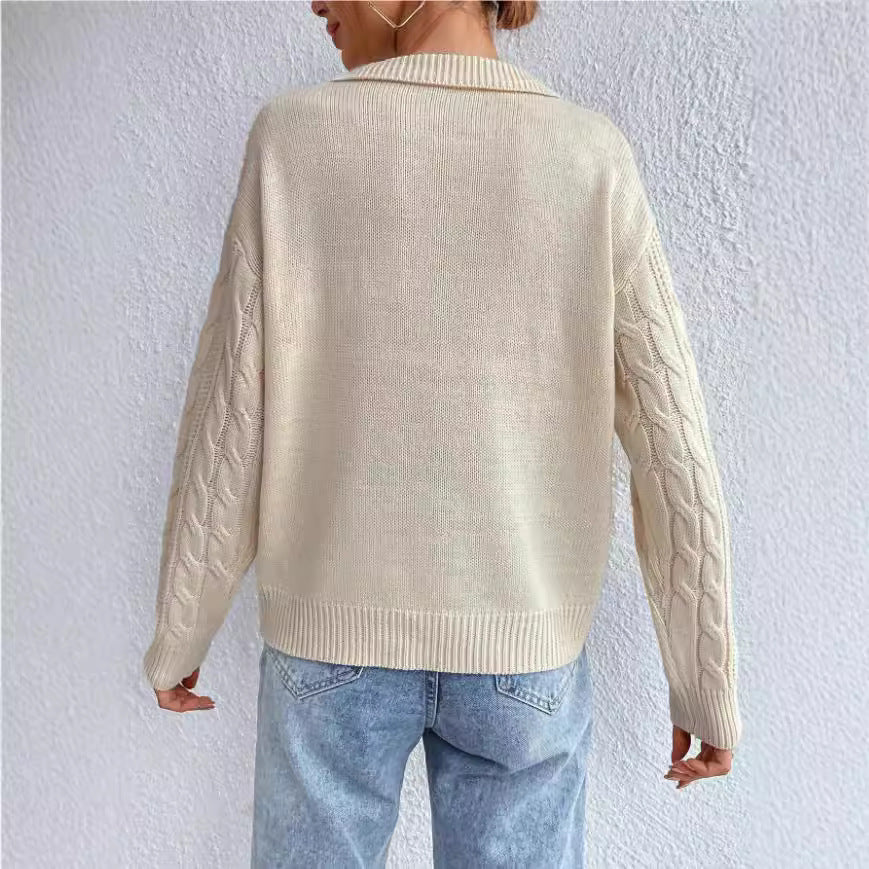 Damen Grobstrickpullover mit V-Ausschnitt und soften Struktur R&B