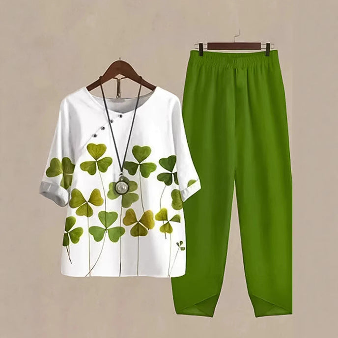 Damen gemütliches Freizeit-Set mit floralem Design und elastischem Bund Heidi-Mode