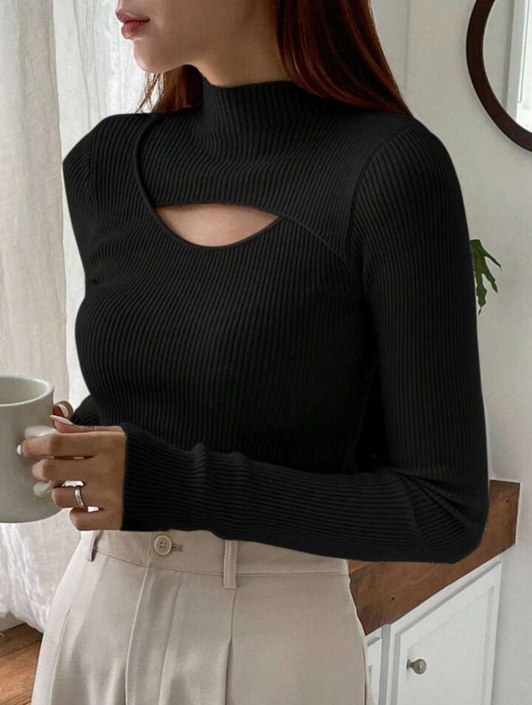 Damen Elegantes Langarm-Oberteil mit schickem Auschnitt R&B