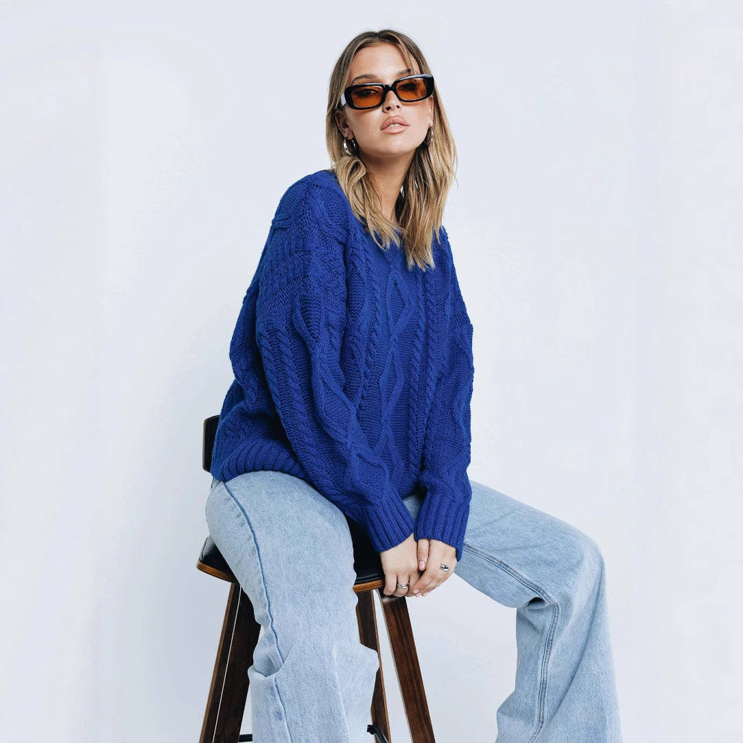Damen Grobstrickpullover mit voluminösen Ärmeln und klassischem Zopfmuster R&B