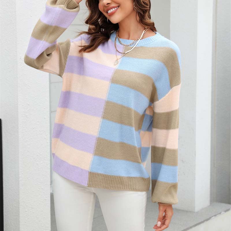 R&B | Farbiger Gestreifter Strickpullover Mit Stil