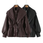 Damen Kunstlederjacke mit asymmetrischem Kragen und tailliertem Schnitt R&B