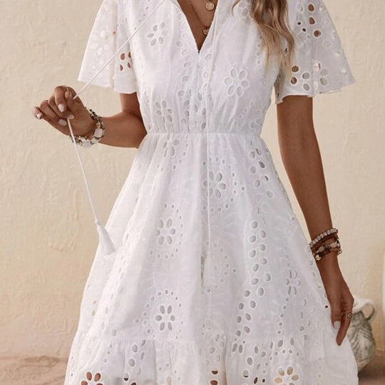 Damen Freizeitkleid mit Lochmuster und lockerer Passform R&B
