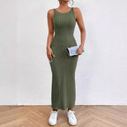 Damen figurbetontes Langarm-Maxikleid mit Rippenstruktur und Rundhalsausschnitt R&B