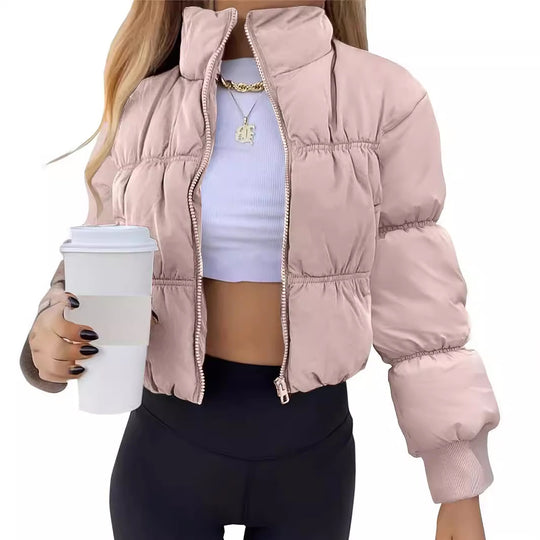 Damen gesteppte Kurzjacke mit hohem Kragen und voluminösem Schnitt R&B