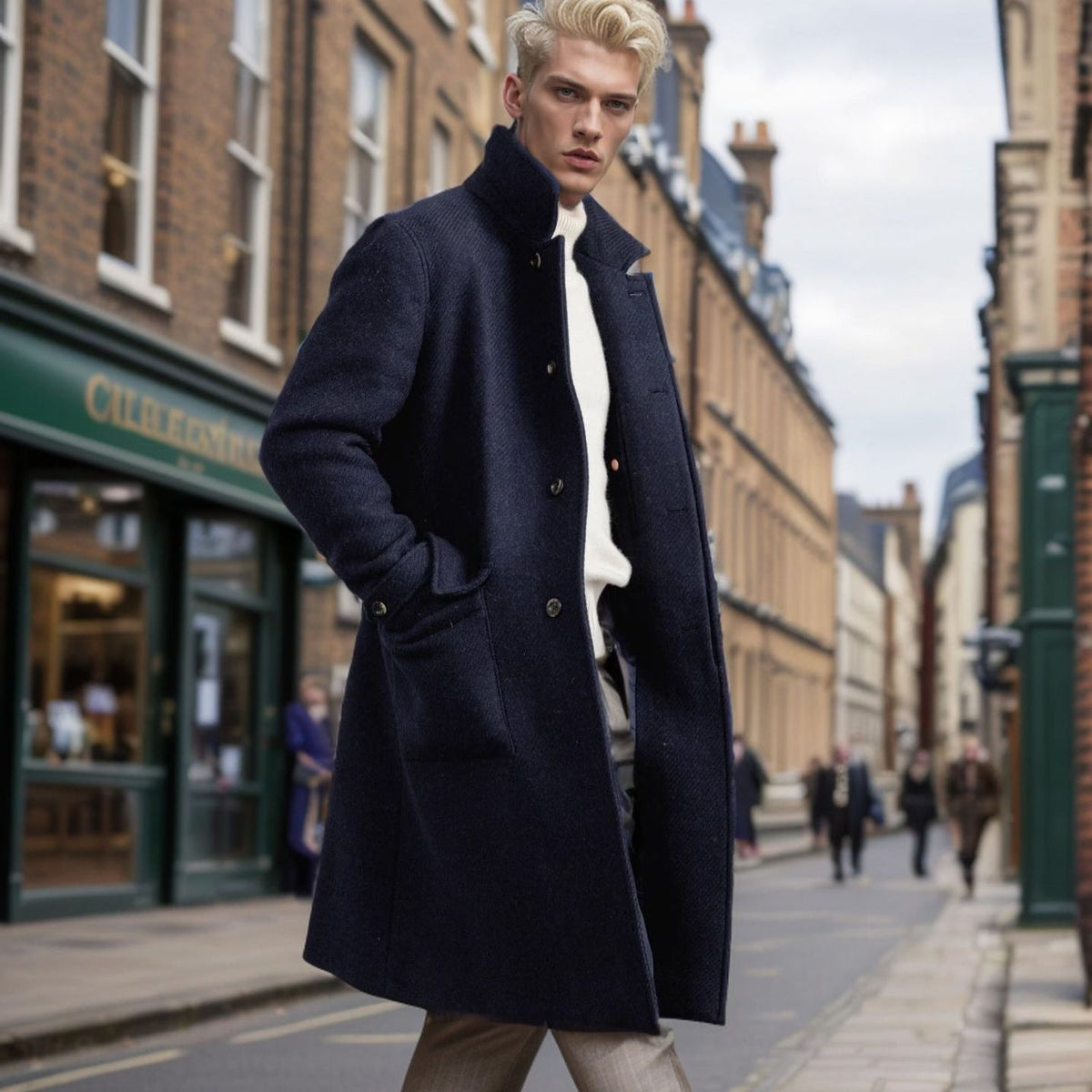 Herren eleganter Wool Peacoat R&B