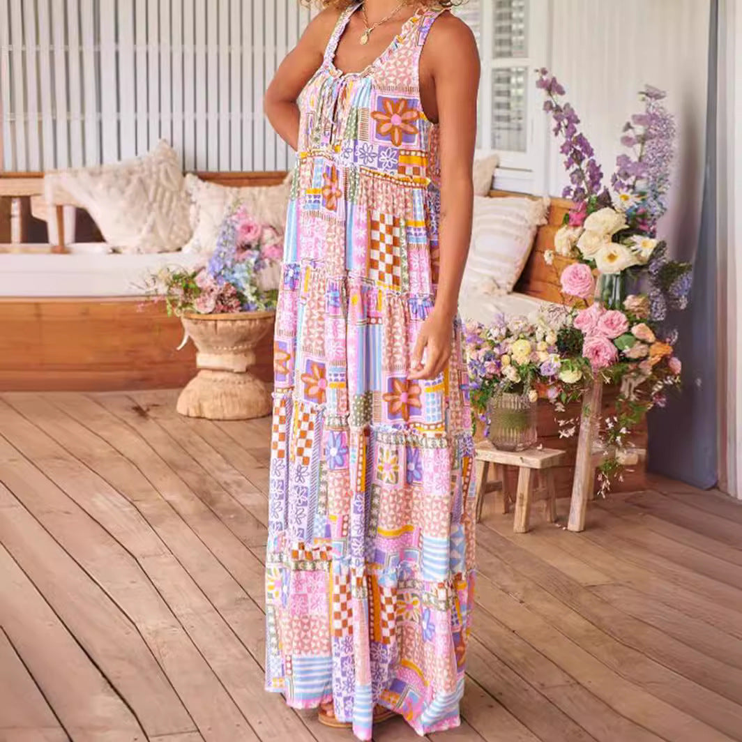Damen Maxikleid mit farbenfrohem Mandala-Muster und luftiger Passform R&B