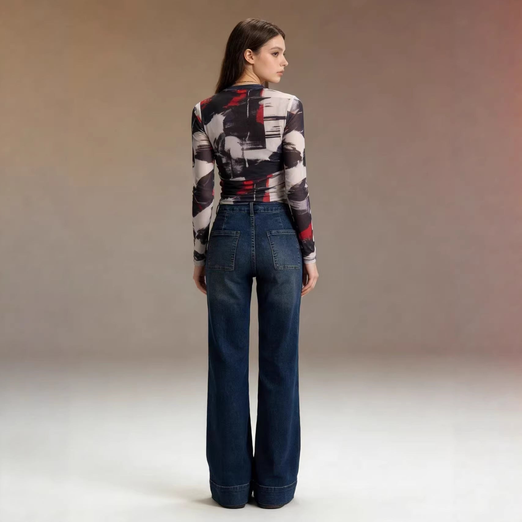 Damen High-Waist Weitbeinerhosen mit angesagtem Aufnäher