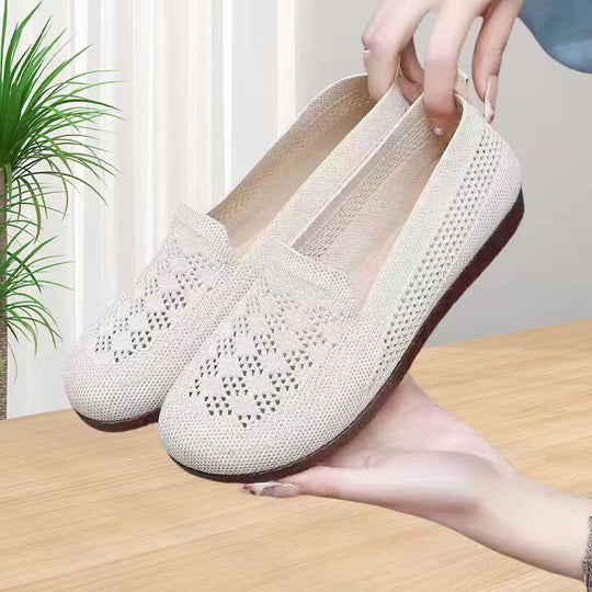 Damen atmungsaktive Slipper mit elastischem Einsatz und dekorativer Häkelstruktur R&B