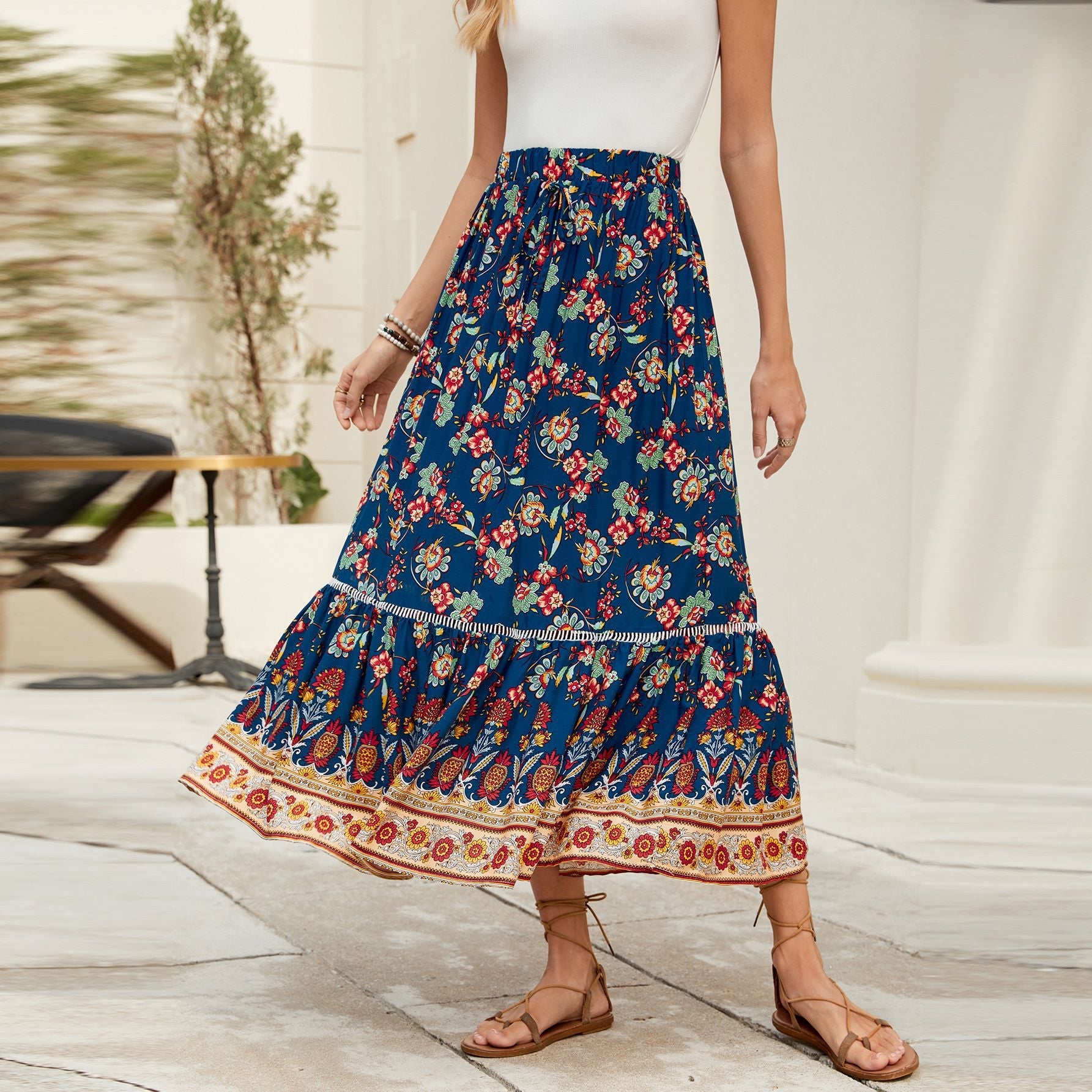 Damen Maxi-Rock mit verspieltem Blumenmuster R&B