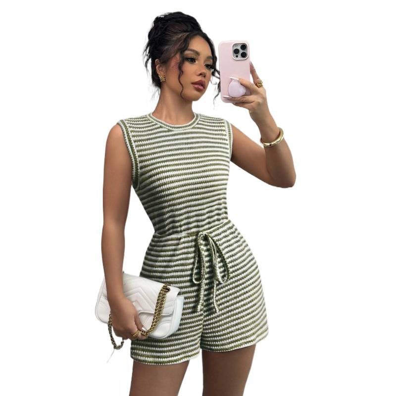 Damen Jumpsuit mit Streifenmuster und breiten Trägern R&B