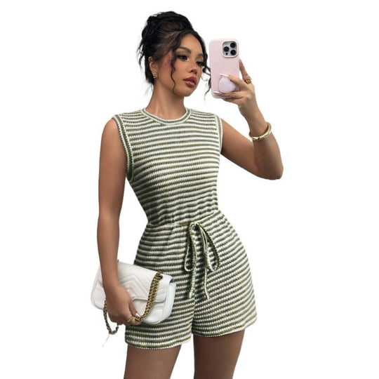 Damen Jumpsuit mit Streifenmuster und breiten Trägern R&B