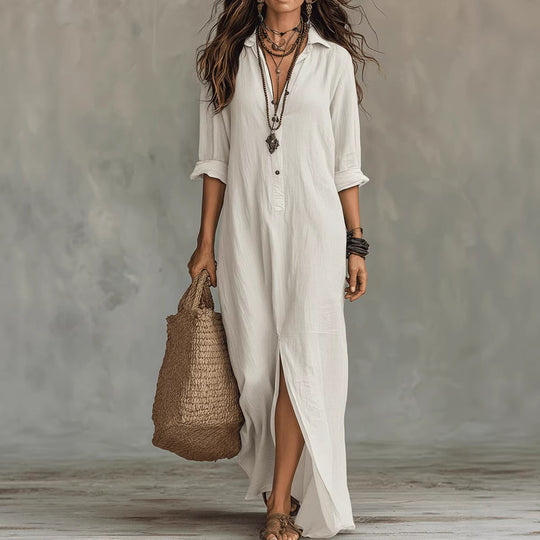 Damen Langes Hemdkleid mit Knopfverschluss und seitlichem Schlitz R&B