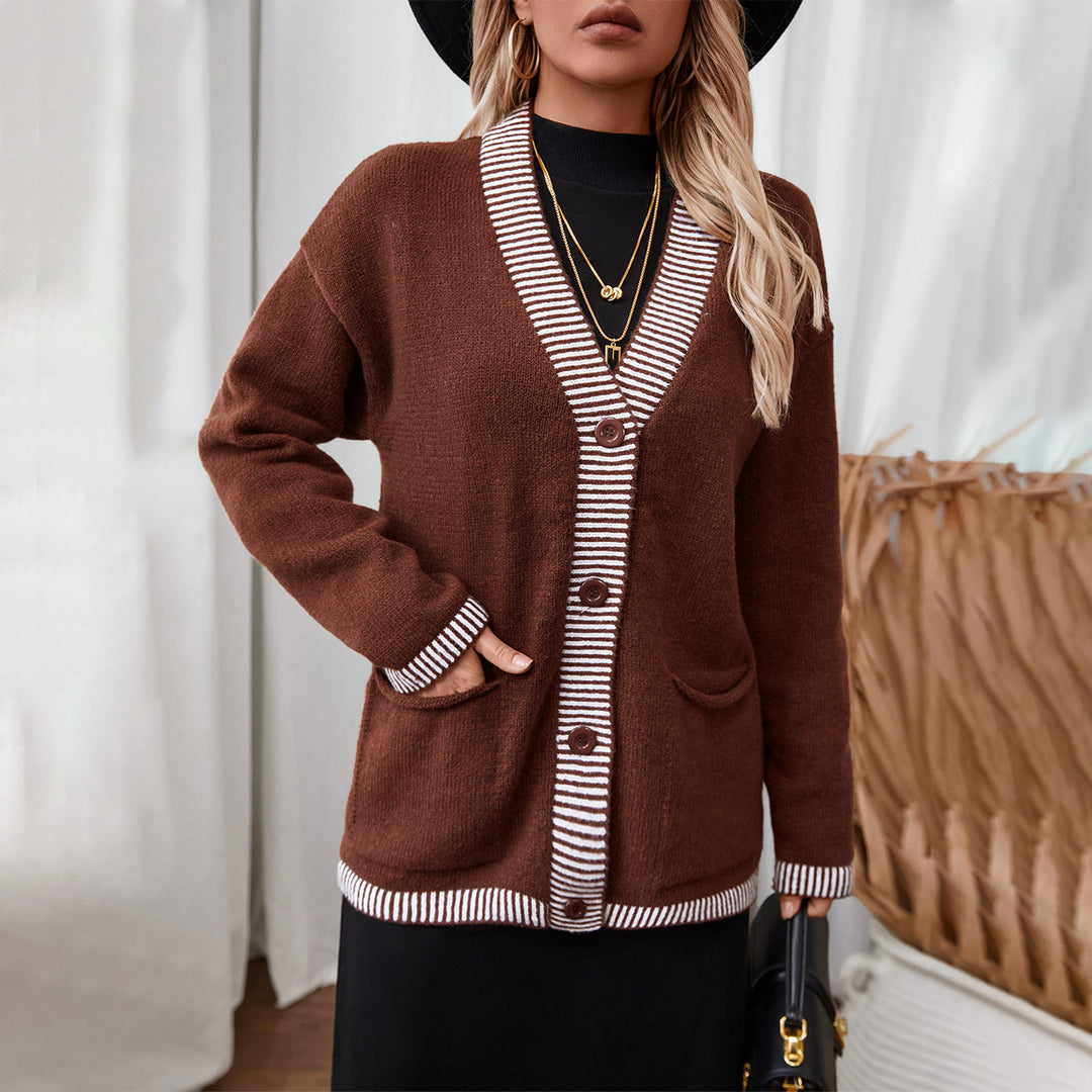 Damen Strickjacke mit modernen Streifenakzenten und Taschen R&B