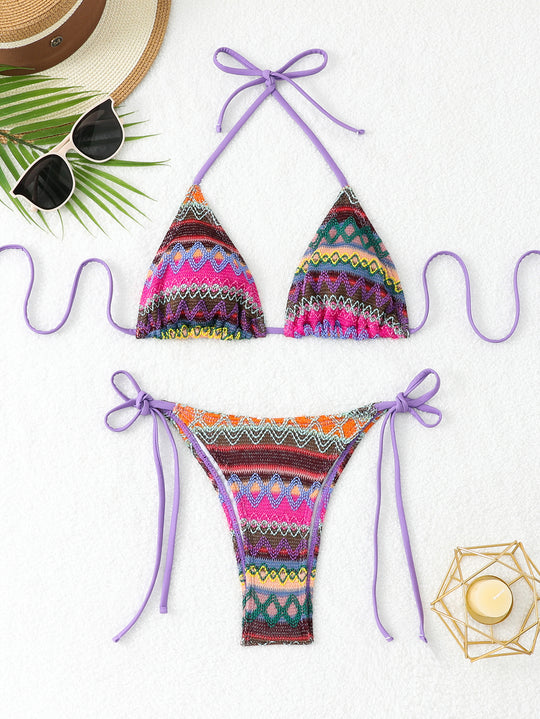 Damen Triangel-Bikini mit fröhlichem Muster und verstellbaren Bändern R&B