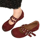 Damen Vintage Buckle Ballerinas mit dekorativen Riemen R&B