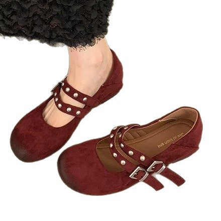 Damen Vintage Buckle Ballerinas mit dekorativen Riemen R&B