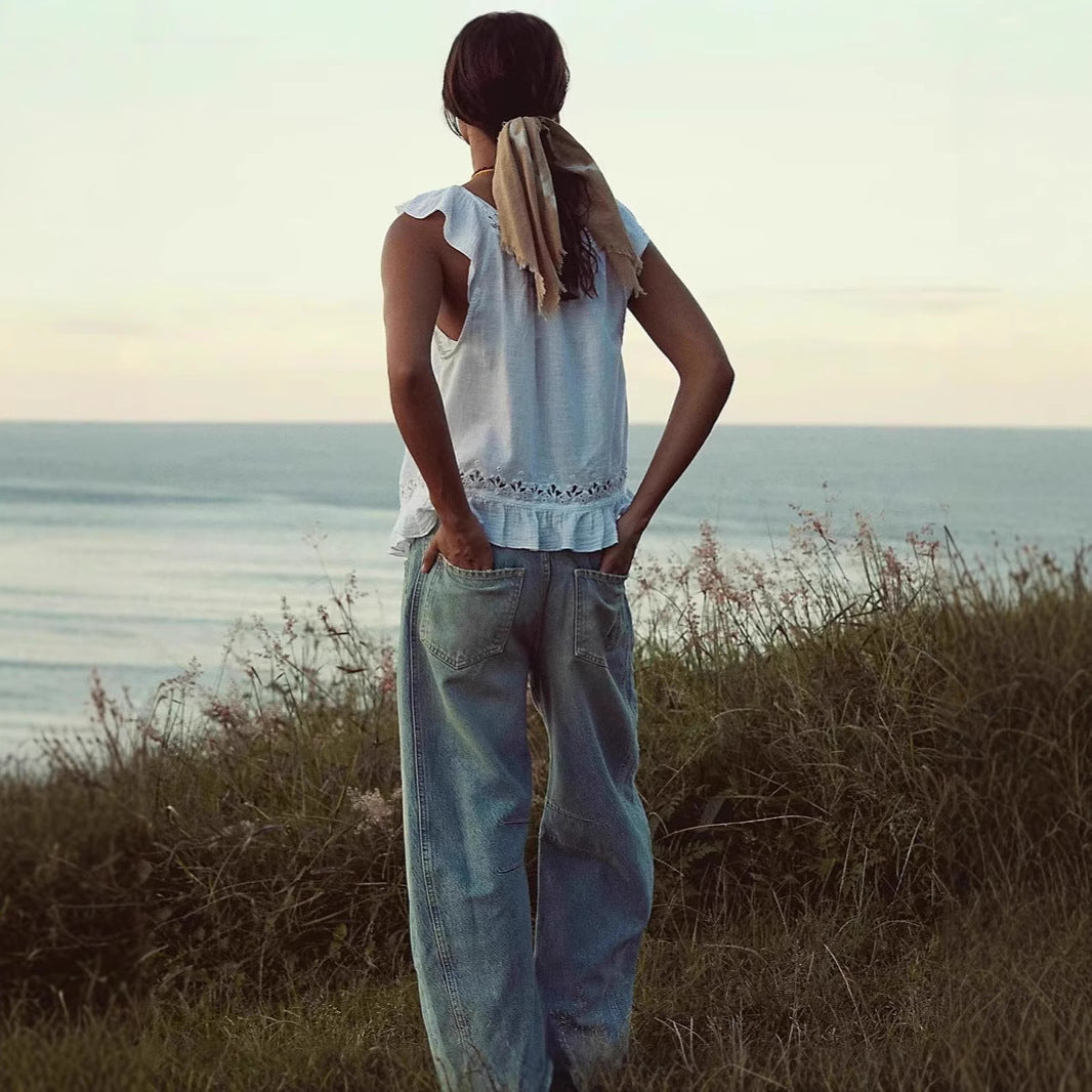 Damen Leichte Baumwollbluse mit romantischem Schnitt und Spitzendetails R&B