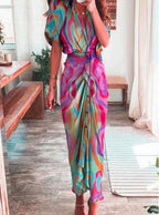 Damen nan Drapiertes Hemdmidikleid mit Taillenbindegürtel, seitlicher Drapage und Knopfleiste R&B