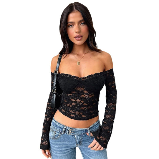 Damen Off-Shoulder Spitzentop R&B