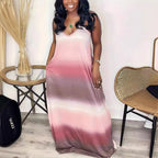 Damen Maxikleid mit sportlichem V-Ausschnitt und modischem Farbverlauf R&B