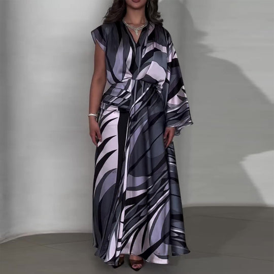 Damen Maxikleid mit innovativem Wickeldesign und schwingendem Saum R&B