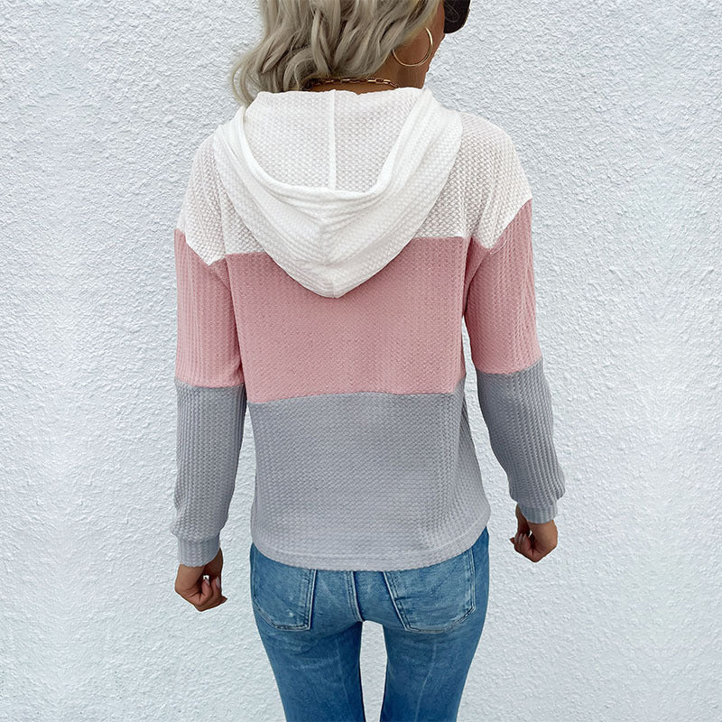 Damen Waffelstrick-Kapuzenpullover mit modischem Farbblockdesign R&B
