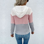 Damen Waffelstrick-Kapuzenpullover mit modischem Farbblockdesign