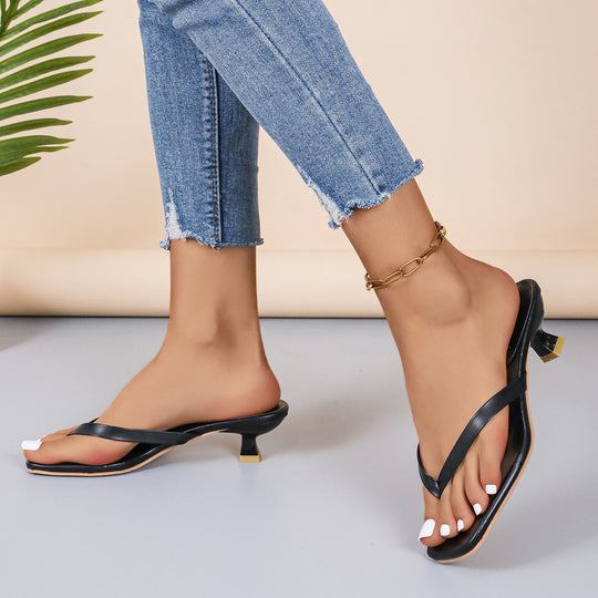 Damen nan elegante Zehensteg-Mules mit niedrigem Blockabsatz und quadratischer Zehenform R&B