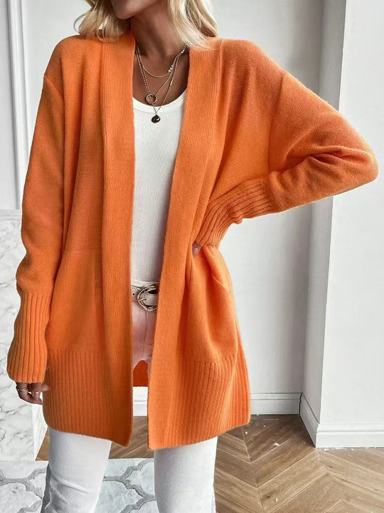 Damen lässige Strickjacke mit offenem Schnitt und Seitentaschen R&B