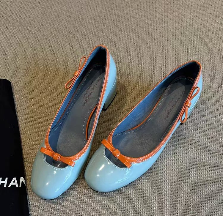 Damen Elegante Ballerina-Pumps mit verspieltem Schleifendetail und komfortablem Blockabsatz R&B