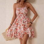 Damen florales Sommerkleid mit gerafftem Oberteil und schwingendem Saum R&B
