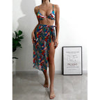 Damen Bikini-Set mit modischem Wickelrock und buntem Grafikdruck R&B